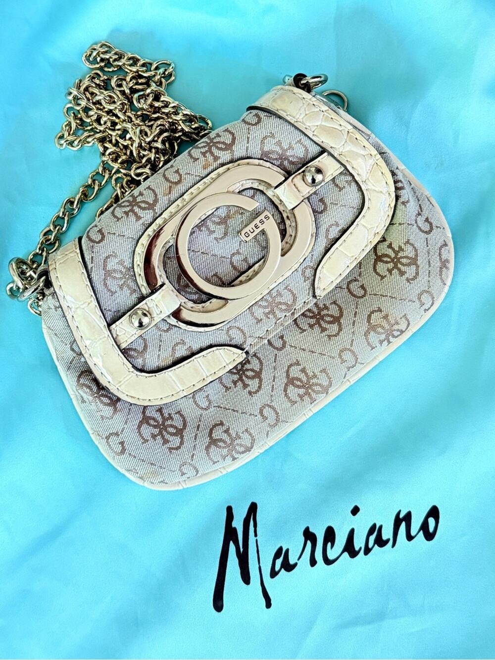 y2k Guess monogram mini crossbody pouchette bag canvas Guess Marciano dust bag